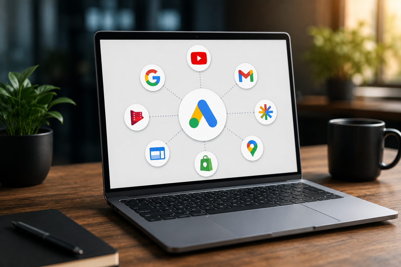 Laptop met de Google Performance Max kanalen